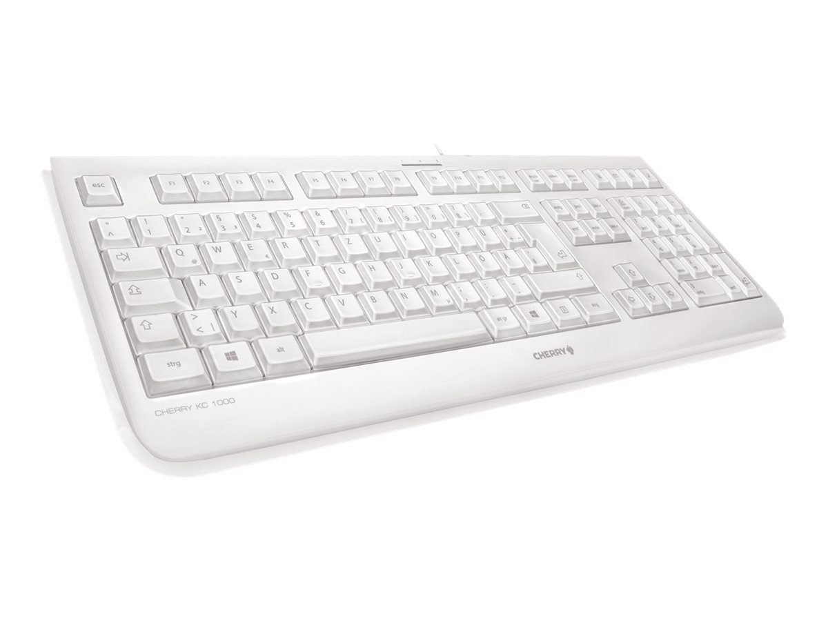 CHERRY KC 1068, UK Layout, QWERTY Keyboard, Easily Disinfectable, Waterproof Wired Keyboard, Whisper-Quiet Keystrokes, White-Grey