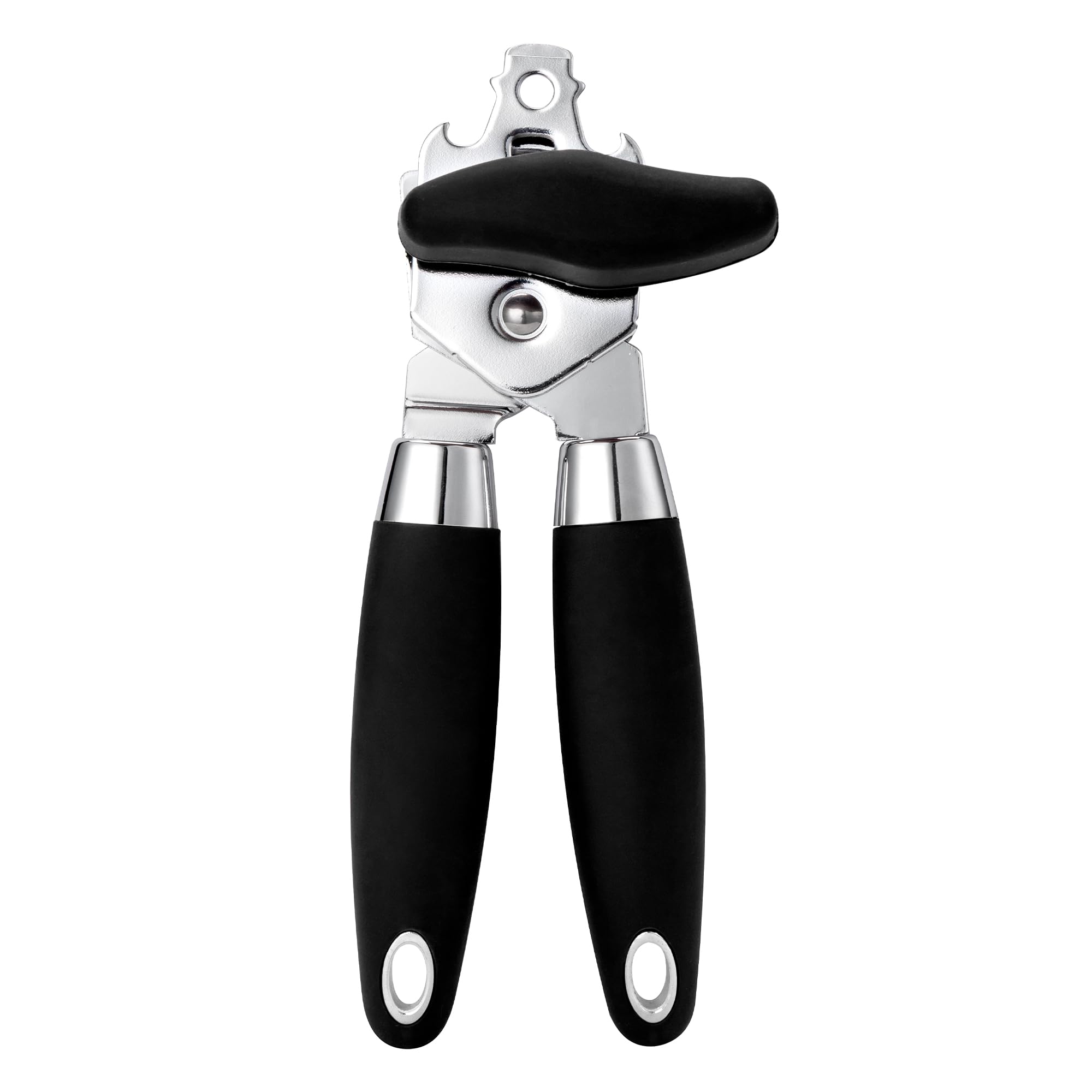 Can Opener Manual, TJ POP Heavy Duty Tin Opener for Arthritic Hands, UK Can Openers that Work with Stainless Steel Sharp Blade, Smooth Edge Non-Slip Handles (Black)