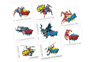 amscan Justice League Heroes Unite Assorted Temporary Tattoos - 2" x 1.75" (8 Pcs) | Multicolor Party Favors - Perfect for Ki