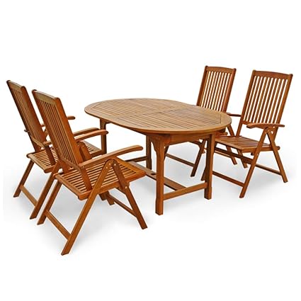 Indoba Designer Gartenmöbel Set 5teilig Eukalyptus verstellbar klappbar Gartenset Eukalyptus Tisch ausziehbar Stuhl Gartentis