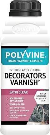 Polyvine Decorators Varnish Satin 500ml Water Resistant UV Protection Clear view 1