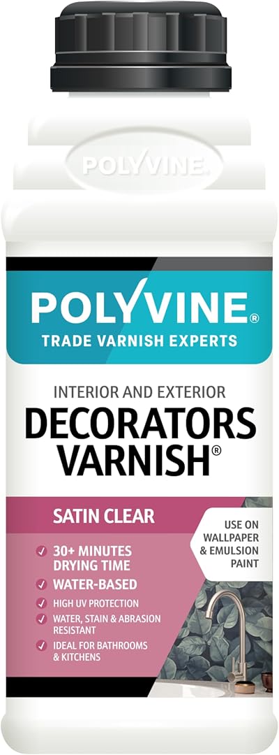 Polyvine Decorators Varnish Satin 500ml Water Resistant UV Protection Clear
