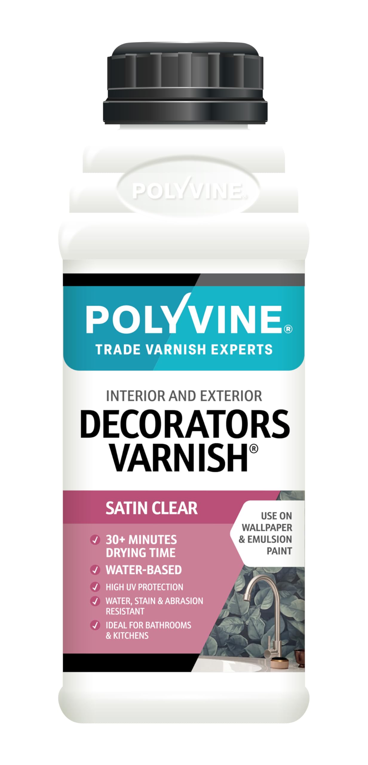 Polyvine Decorators Varnish Satin โ Water Resistant Clear Varnish with UV Protection - Seals and Protects Emulsion, Acrylic Paint, Wallpaper, Wood, Furniture, Plaster & Fabric, 500ml โ image 1