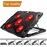 Pccooler Laptop Cooling Pad, Laptop Cooler with 5 Quiet Red LED Fans for 12-17.3 Inch Laptop, Dual USB 2.0 Ports, Portable 6 