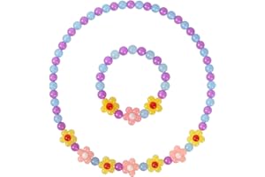 Yarkeuier Girls Jewelry Set - Cute Flower Beads Necklace Bracelet-Toddler Girls Flower Jewelry - Stretchy Chunky Costume Jewelry Present Toy-Yellow