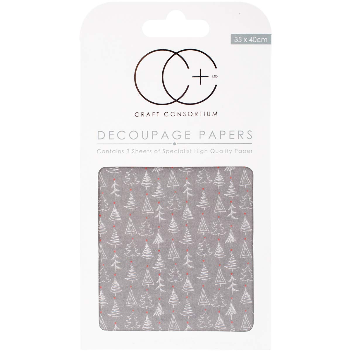 Craft Consortium Grey Trees-Decoupage Paper 3/Pk, Acrylic, Multicolour, 21.59x12.44x0.22 cm
