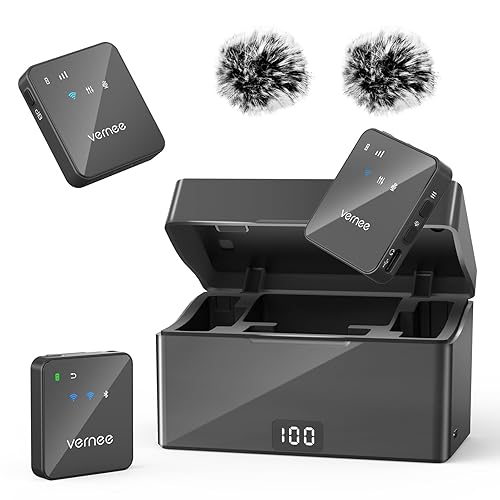 vernee Wireless Lavalier Microphone with 100H Battery, 590ft Range, Noise Canceling Microphone for iPhone, Android, Camera, PC