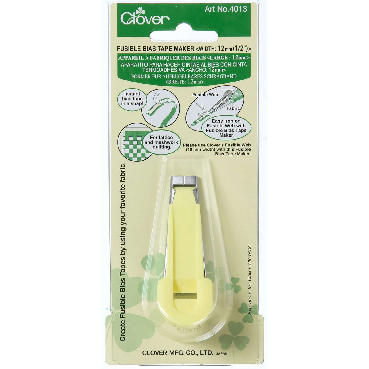 Clover Fusible Bias Tape Maker 12mm, 12, Yellow