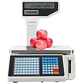 Commercial Label Printing Scale with Dual Display, 66.14 lbs Capacity, Food Scale with Label and Receipt Printer, High Precision, Thermal Printer, for Supermarket, Retail, Butcher Shop