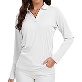 Women's V-Neck Polo Shirts Long Sleeve Quick Dry UPF 50+ Sun Protection Business Casual Collared Tops Trendy Loose
