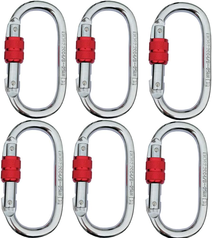 CARAPEAK Heavy Duty Oval Steel Screwgate Locking Carabiner, 2 4 6 Pack High Strength Screw Lock for Hammock, Swing, Towing
