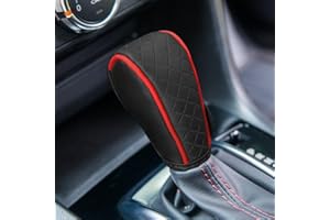 BDZMC Leather Car Gear Shift Cover, Anti-Slip Dust Waterproof Gear Shifter Stick Protector, Soft Breathable Universal Automotive Shift Knob Decoration Accessories, Fit Car, SUV, Truck (Black&Red)