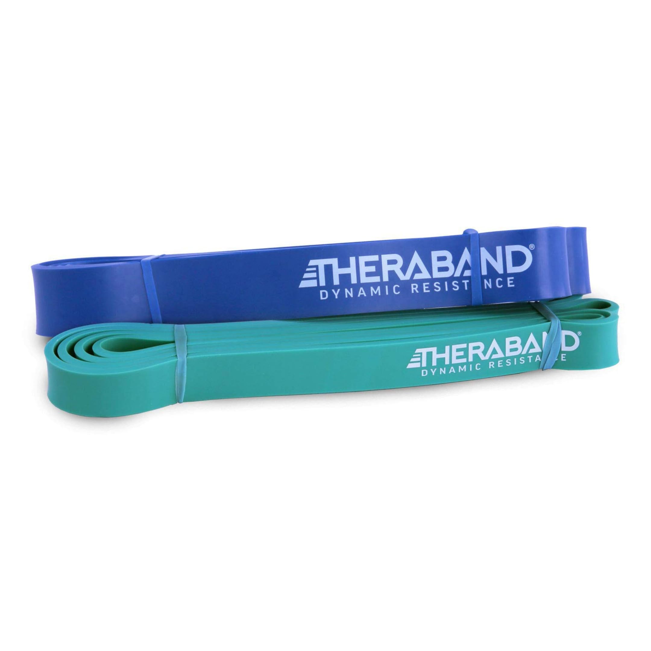 Photo 1 of THERABAND High Resistance Bands, Set of 2 Elastic Super Bands for Improving Flexibility, Injury Rehab, & Full Body Workouts, Heavy Duty Stretch Bands for Lifting, 1 Medium & 1 Heavy Band, Multicolor