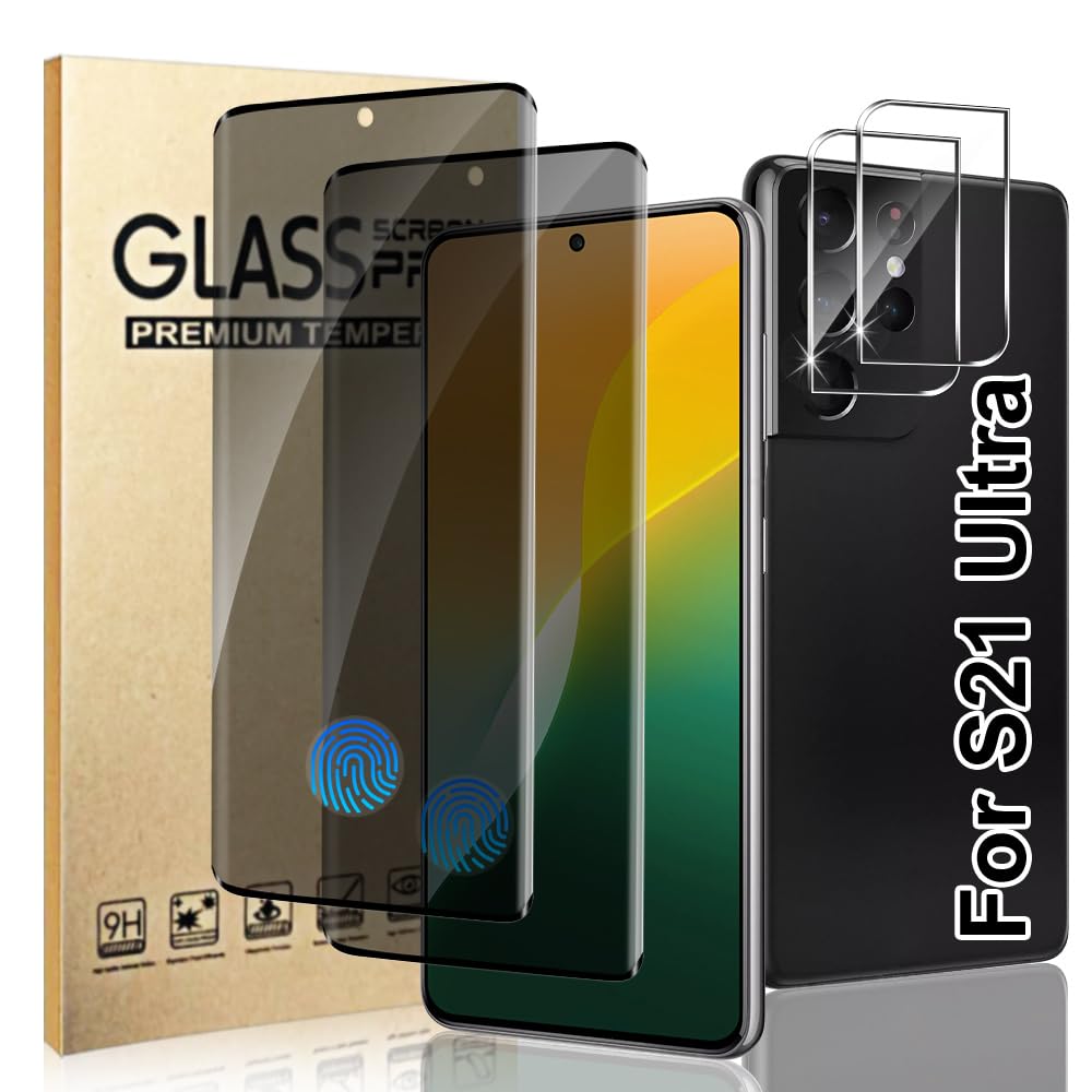 Photo 1 of [2+2 Pack] for Galaxy S21 Ultra Privacy Screen Protector with Camera Lens Protector, Anti Spy Anti-Scratch,9h Tempered Glass,Compatible Fingerprint,High Responsive,for Galaxy S21 Ultra 6.8 Inch