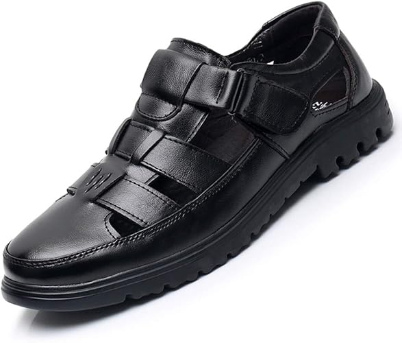 Amazon ジョイジョイ カメサンダル ドライバーシューズ メンズ 革 夏靴 厚底 ウォーキングシューズ ドライビング 軽量 カジュアル 滑り止め 蒸れない ベルクロ スリッポン 歩きやすい アウトドア 耐磨耗 ラウンドトゥ 黒 Joyjoy ジョイジョイ ファッションサンダル