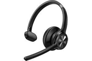 TECKNET Wireless Headset with Microphone - V5.2 Bluetooth Trucker Headset with Noise Cancelling Microphone and Mute Button, 6