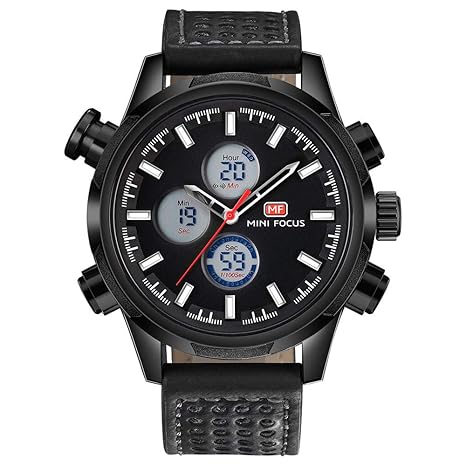 Mini Focus Dual-Uhrwerke für Herren Multifunktions-Sport-Armbanduhr mit Lederband