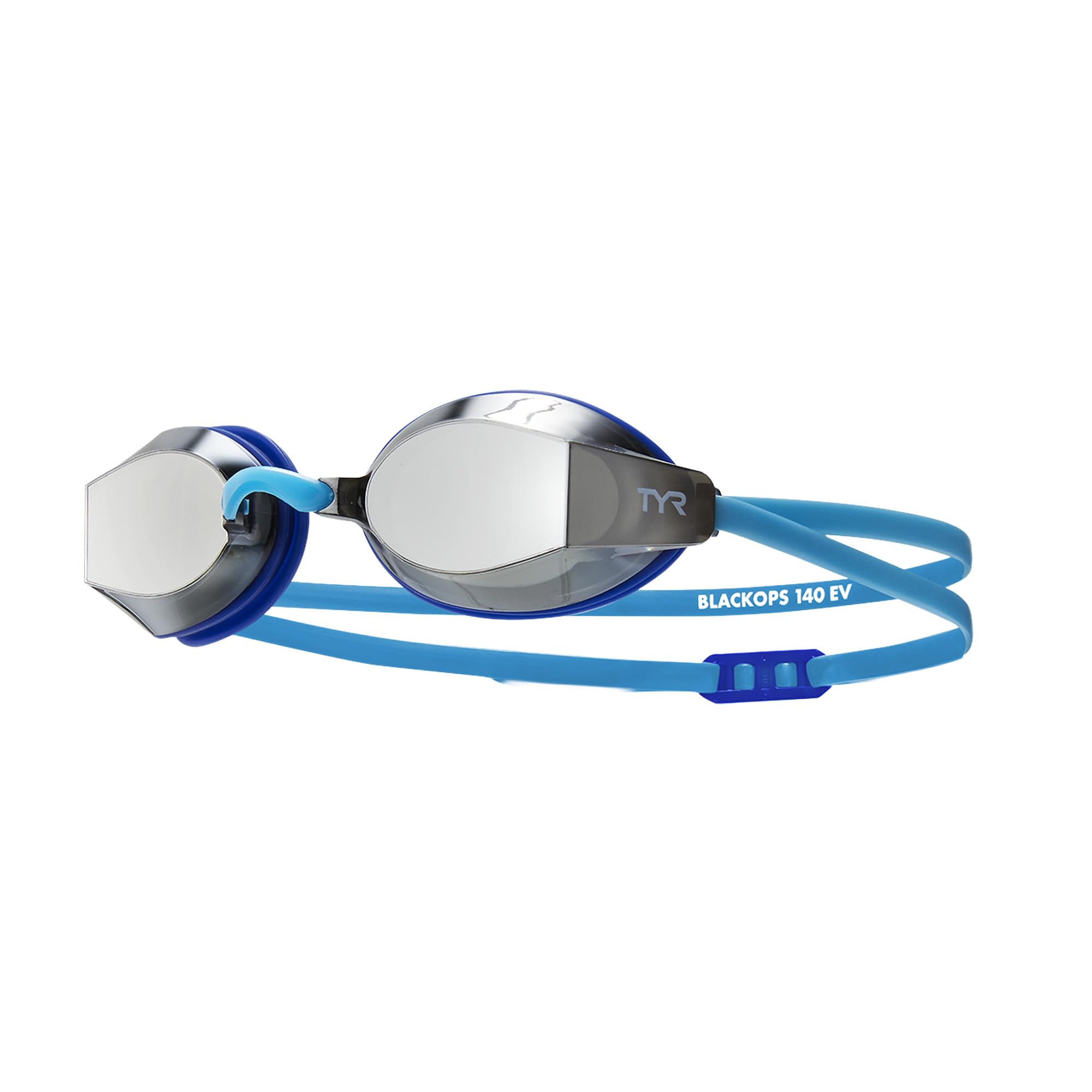 TYR Blackops 140 EV Racing Goggles – Mirrored Swim Goggles for Men & Women, Anti-Fog, UV Protection, Low Profile Competitive Swimming (Light Blue/Navy)