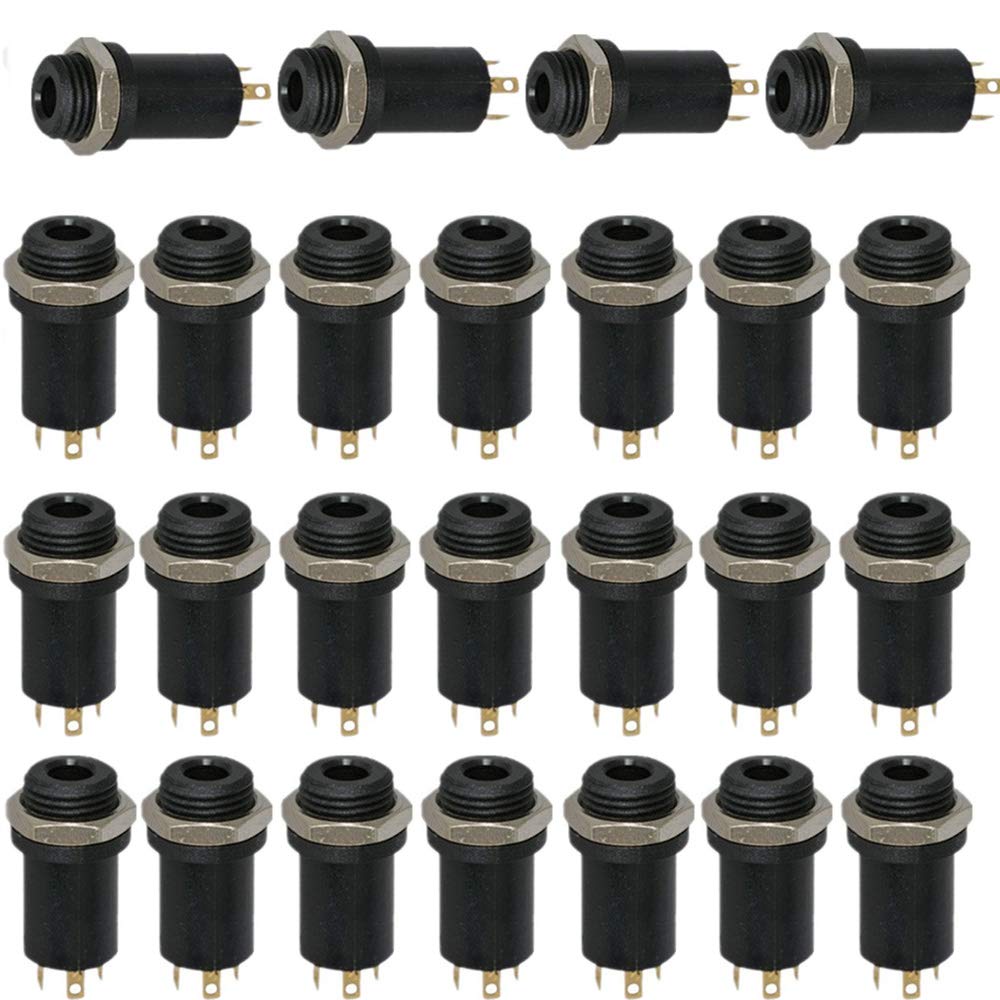 RUNCCI-YUN 25Pcs 3.5mm Stereo Jack Panel Mount Connector/3.5MM Audio Plug Solder Jack /4 Pin 3.5mm Chassis Panel Mount/for Headphone Audio Video