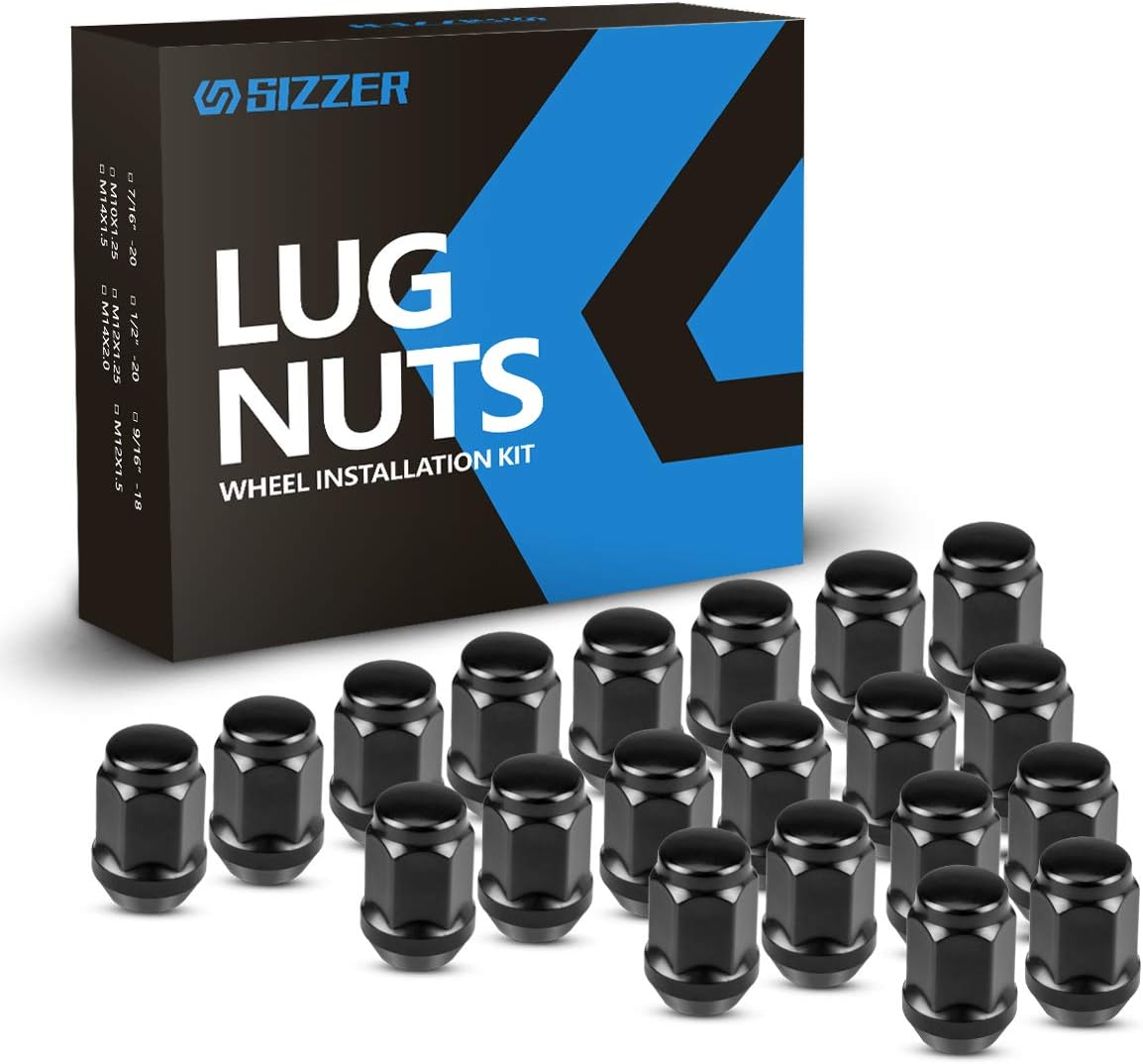SIZZER Wheel Lug Nuts 1/2”-20 Thread Size 1.38” Long 3/4" Hex Tapered Seat Acorn Lug Nuts Black Finish, Set of 20: Automotive