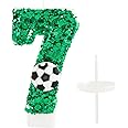 CasaPopz Birthday Number Candles Green Soccer Number 7 Birthday Candles for Cake, Fun Glitter Birthday Candles Cake Cupcake Topper for Kids Adults Party Anniversary Supplies