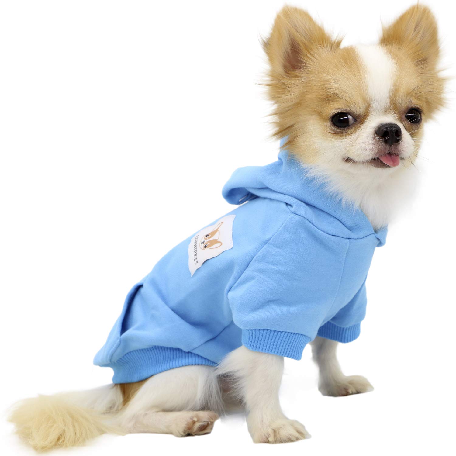 LOPHIPETS Dog Cotton Hoodies Sweatshirts for Small Dogs Chihuahua Puppy Clothes Cold Weather Coat-Cambridge Blue/M