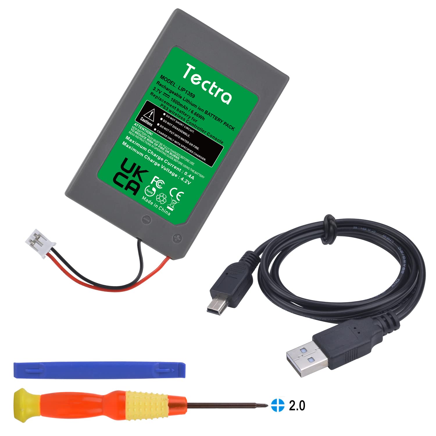 Tectra PS3 Controller Battery, LIP1359 Battery Compatible with Sony PlayStation 3 PS3 Dualshock 3 Controller CECHZC2E, CECHZC2U with USB Charging Cable
