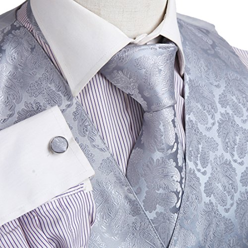 VS1006-2XL Grey Pattern Vest Mens Gifts Tie Cufflinks Hanky Bowtie By Y&G