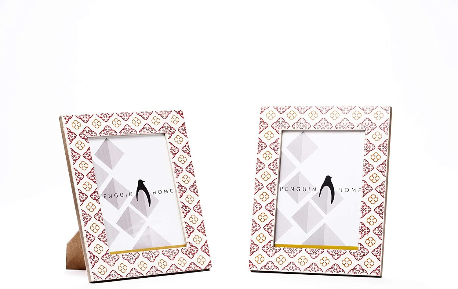 Penguin Home Set of 2 Photo Picture Frames-Wood-6" x 4"-Handcrafted Design- Portrait and Landscape Orientation-Freestanding and Wall Mount Compatible, White & Pink, (15 X 10 cm)