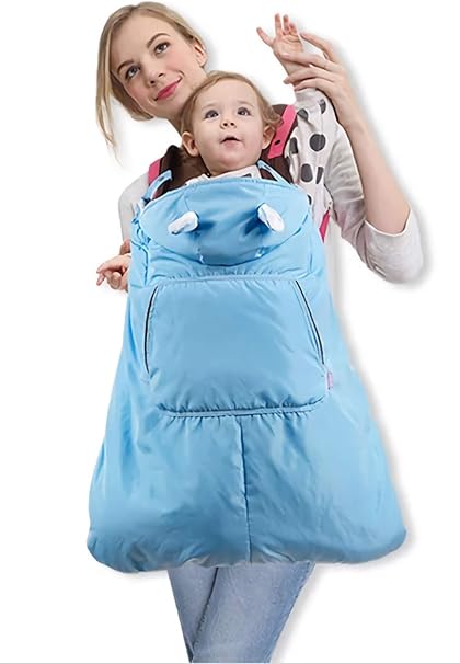 Amazon ベビーケープ 抱っこ紐ケープ ベビーカーカバー 抱っこ紐ケープ 抱っこ紐カバー ベビーケープ ウール フリース 起毛生地 足まで暖かく 秋冬春 お出かけ ベビーカーフットマフ 簡単装着 ポケット付き フード付き 防寒 0歳児から2歳児 ブルー 抱っこひもカバー