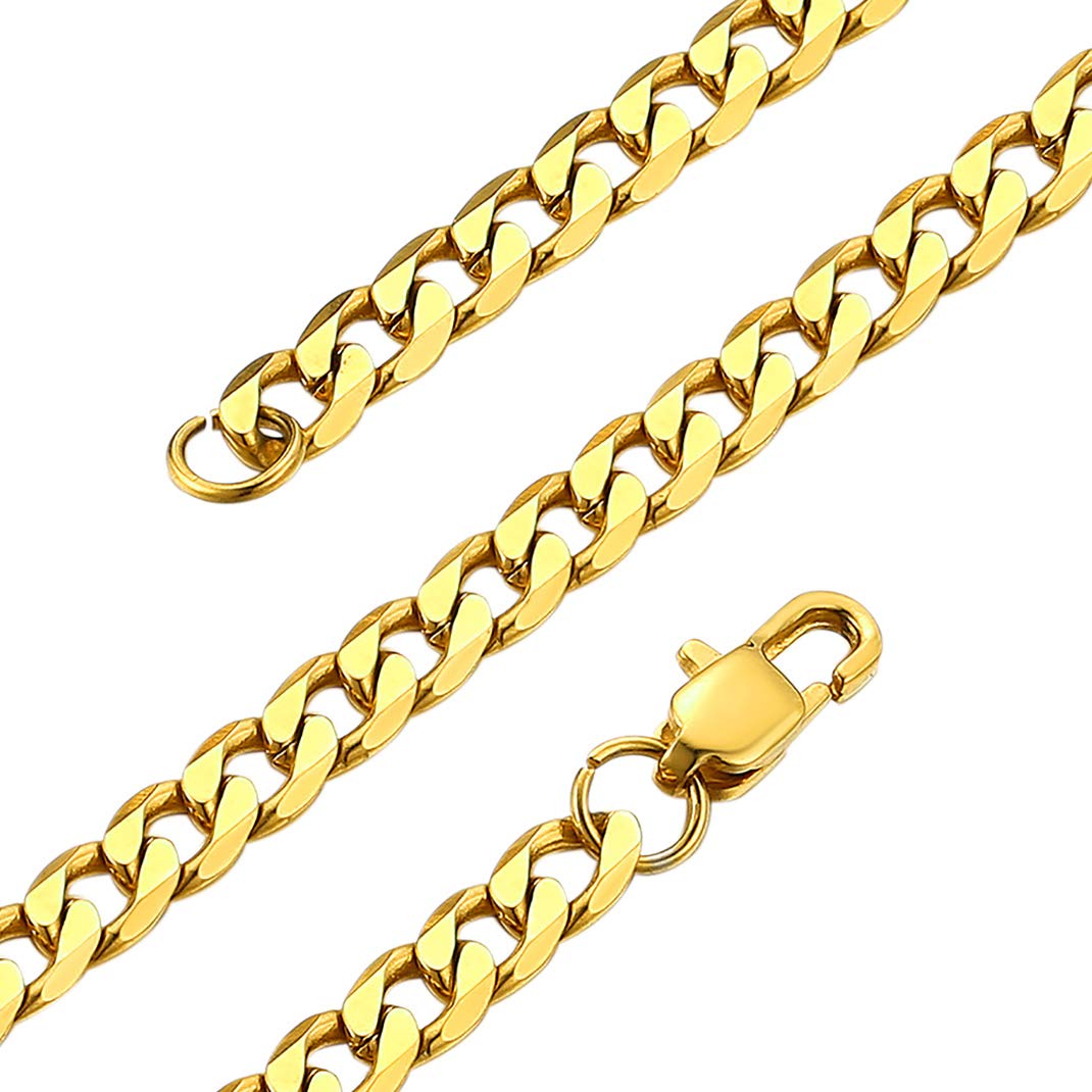 GOLDCHIC JEWELRY 4mm Cuban Link Necklaces, Stainless Steel Gold Chain for Men Women 61CM Long
