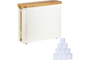 JUPITER WARRIOR Toilet Paper Storage Basket, Toilet Paper Organizer with Bamboo Lid for Bathroom, Free Standing Toilet Paper Holder Tissue Bin with Visualisation Window (Beige)