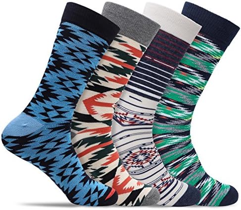 Mens 4 Pack of Cotton Blend Crazy Colorful Casual Dress Socks (Crazy Aztec, Shoe: 8-12)