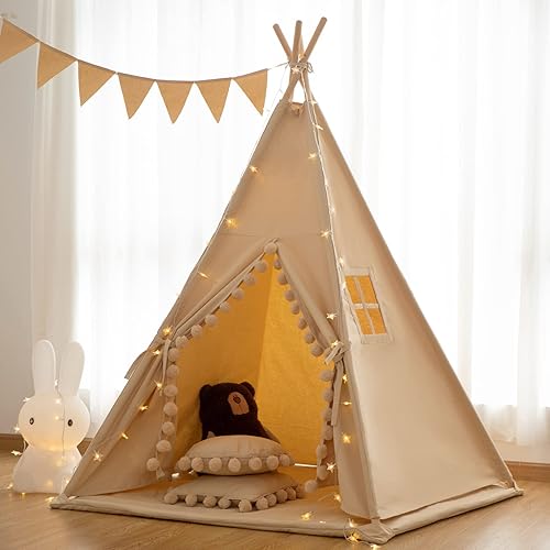 Teepee for Kids Tent Indoor with Floor Mat,Carry Bag,Banner,Play