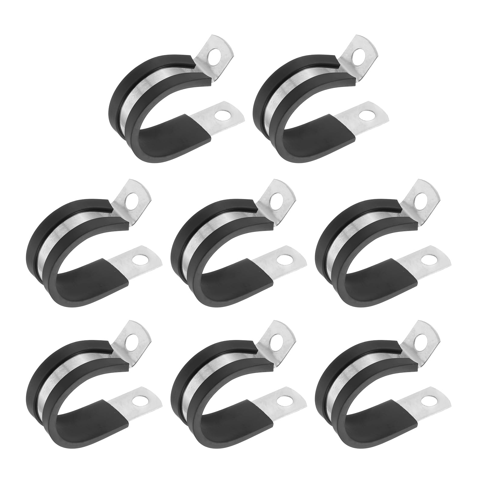 PATIKIL 1 Inch Cable Clamp, 8 Pack 304 Stainless Steel Rubber Cushioned Insulated Pipe Metal Clamp for Tube Pipe Hose Cable Wire Cord Installation