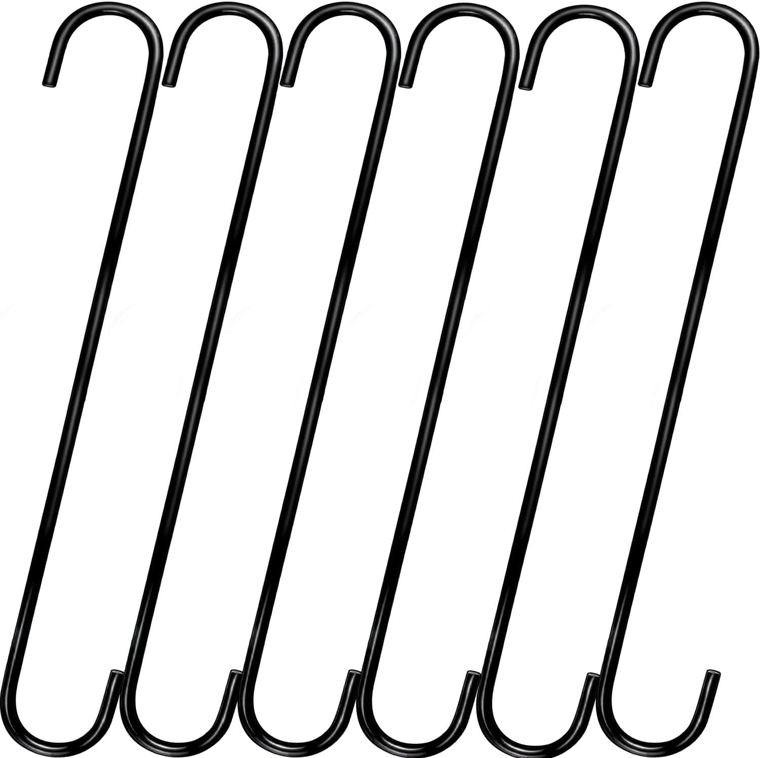 Outdoor Hanging Brackets - 14 Inch S Hooks Heavy Duty,6 Pack Extra Large Metal S Shaped Hooks for Hanging Plants Outdoors,Closet, Flower,Basket, Patio,Bird Feeders, Bird House,Pots and Pans (Black)