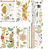 Atia Premium Metallic Temporary Tattoos - 75+ Designs in Gold & Silver Fake Tattoos - Shimmer Jewelry Henna Tattoo - Wrist & Arm Bands Tattoo Temporary, (10 Pattern Options)