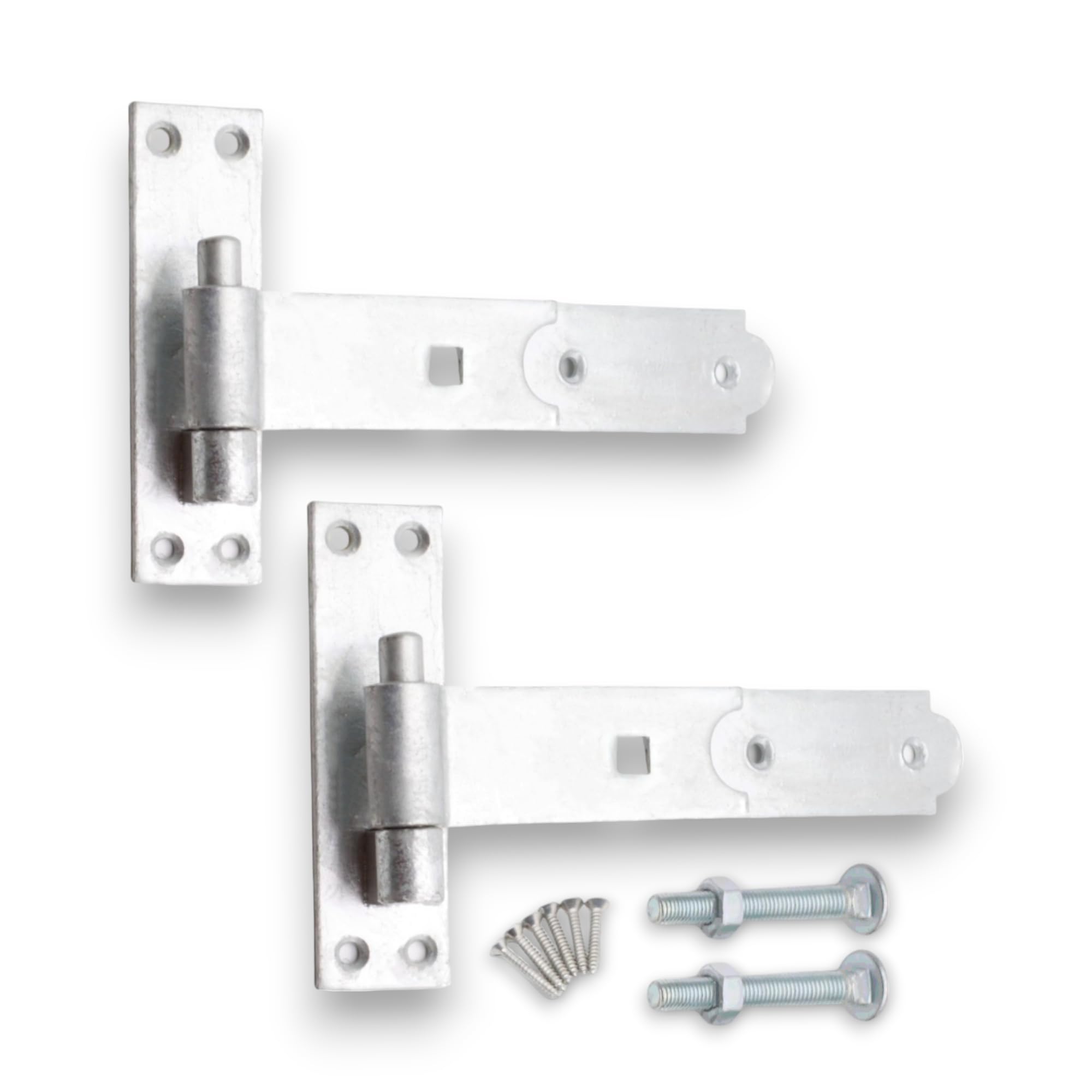 Infinity Decor Cranked and Straight Heavy Duty Hook and Band Iron Gate Hinges Pair - Galvanised Zinc (8'' Straight (Pairs))