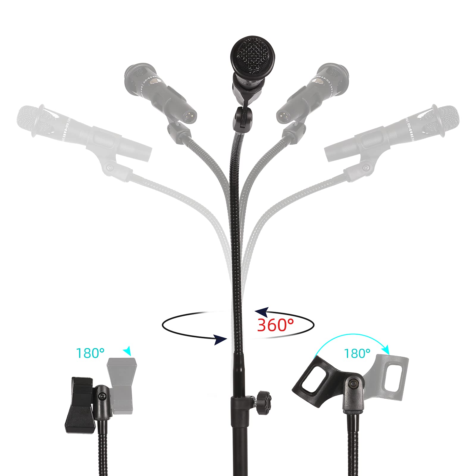 FACAILO Mic Stand Boom Microphone Stands Tripod Gooseneck mic arm stand Height Adjustable 3'- 6' with Mic Clips and 3/8
