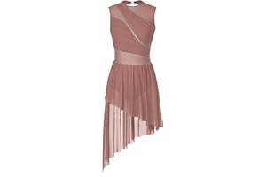 Sinleey Women's Lyrical Dance Costume Flower Lyrical Dress Asymmetric Flowy Tulle Skirt Contemporary Dance Costumes