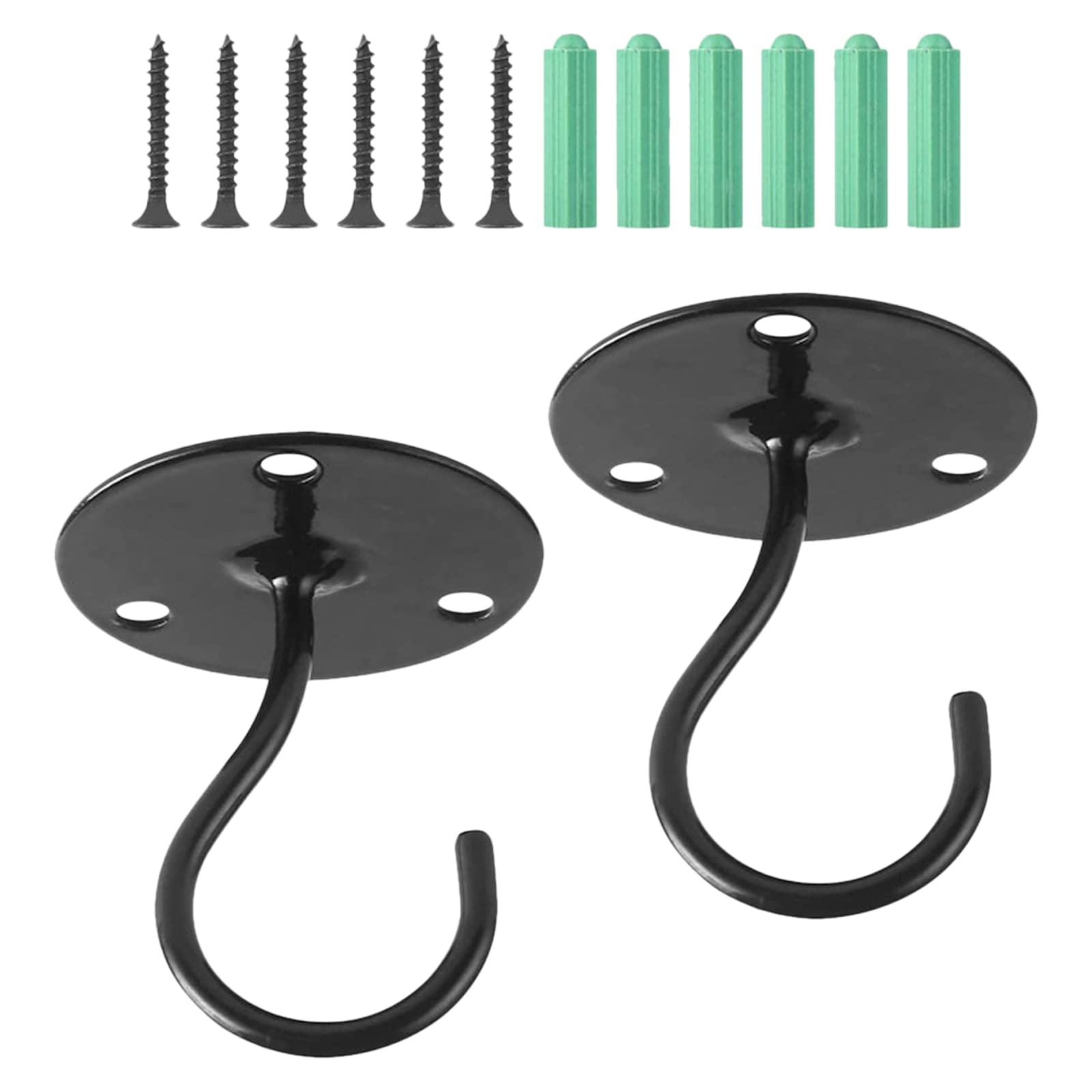 hifrom 2 Pack Wall Mount Ceiling Hook for Hanging Baskets, Plant Bracket Hooks with Screws, Metal Garden Hanging Hooks for Wind Chimes/Pendant Lights/Bird Feeders/Outdoor Decoration (Black)