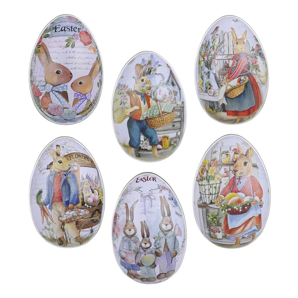 TOYANDONA 6pcs Easter Egg Tin Box Easter Bunny Metal Candy Box Fillable Metal Empty Shells Toys for Kids Easter Egg Hunt Party Favors S