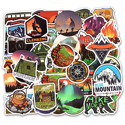 Honch Wilderness Nature Stickers Outdoors Hiking Camping Travel Adventure Stickers Pack 50 Pcs Suitcase Stickers Vinyl Decals for Car Bumper Helmet Luggage Laptop Water Bottle