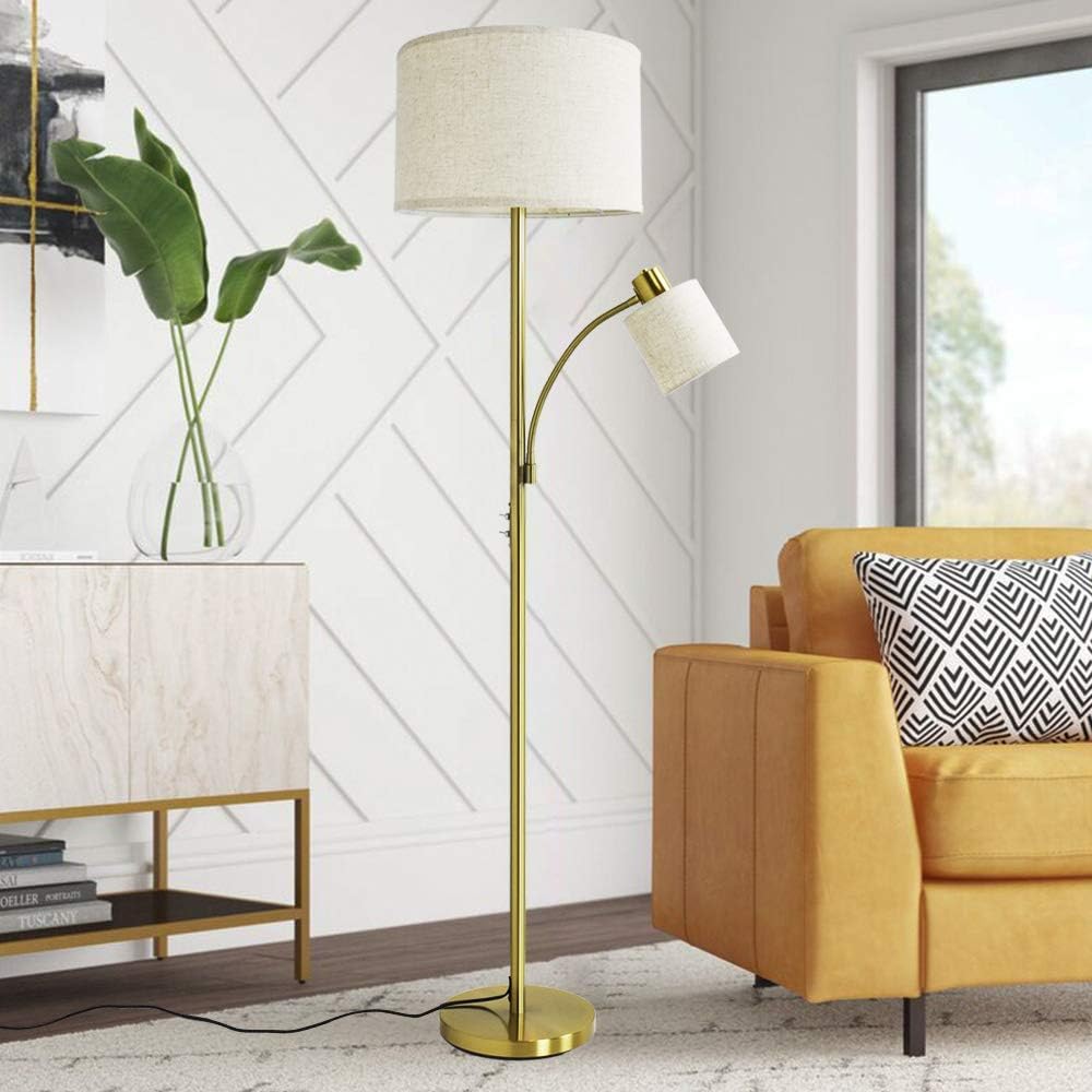 Depuley 2 Head Parent and Child Floor Reading Lamp, 3000k Gold Iron Standard Lamp Light - Image 5