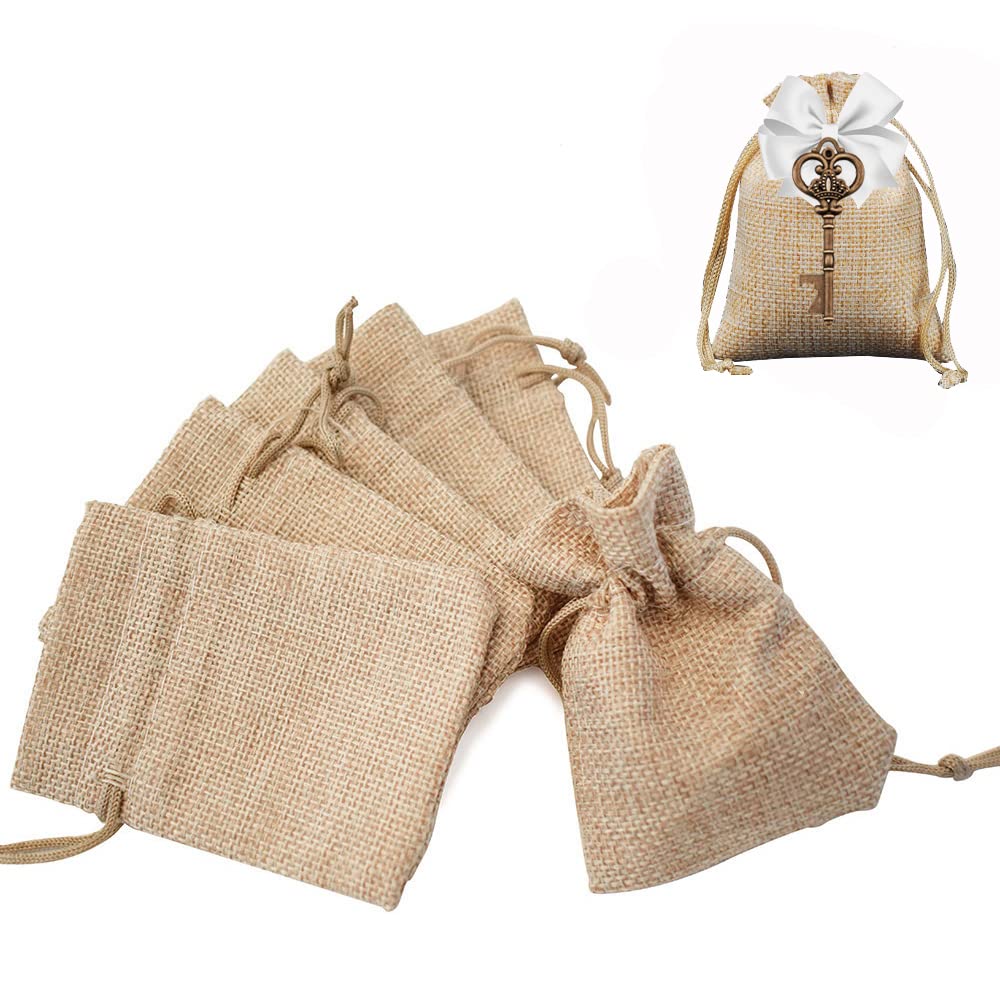 Gudotra Natural Jute Pouches with Cord for Sweets Jewellery Gift Wedding Christening Birthday Christmas 7 x 9 cm / 10 x 14 cm, Linen