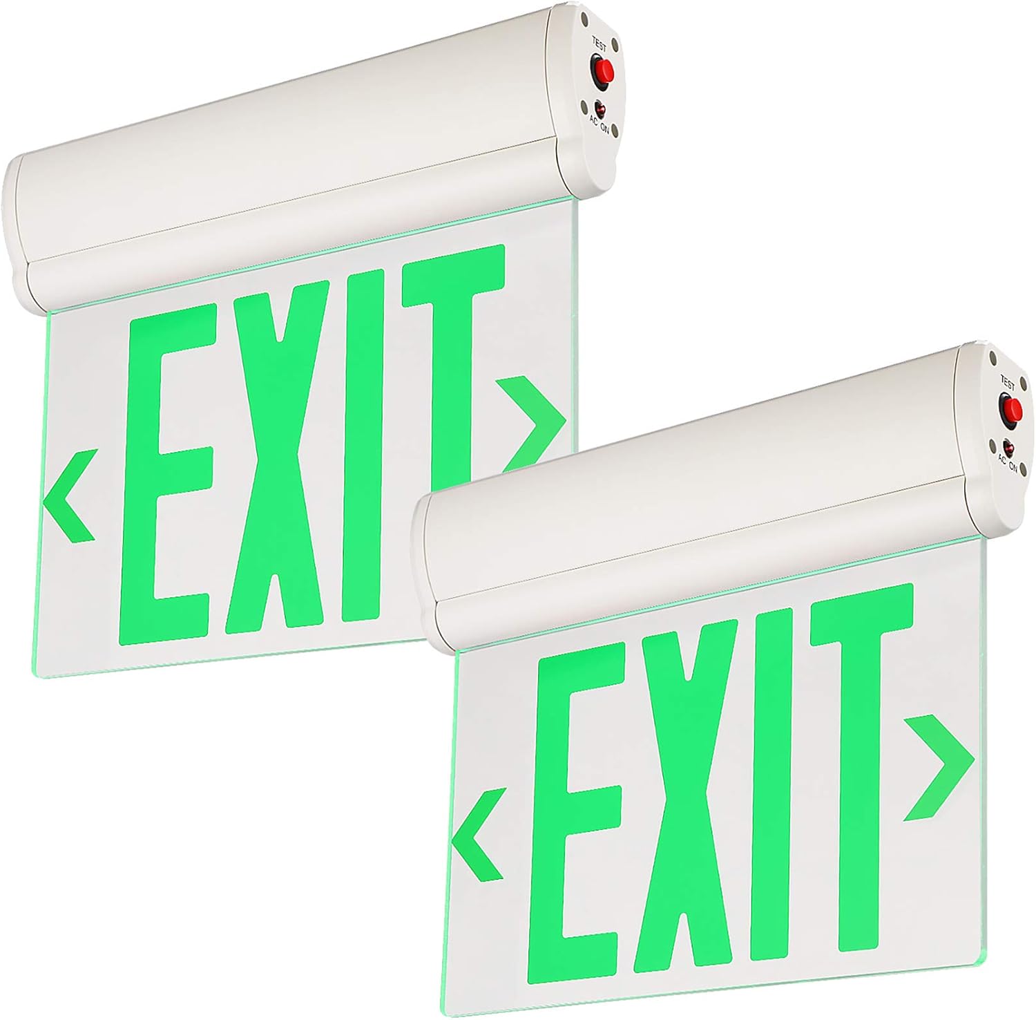 LEONLITE Green LED Edge Lit Sign, Exit Sign Light with Rotating Clear Panel, Ceiling/Left End/Wall Mount, Single Acrylic Face, UL Listed, AC120V/277V, Battery Backup Green Edge Light, Pack of 2