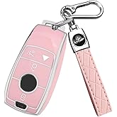 QBUC for Mercedes Benz Key Fob Cover with Keychain,Soft TPU Key Case Protector Compatible with Mercedes-Benz 2017-2023 E-Class 2018-2021 S-Class 2019-2023 A-Class C-Class G-Class (Light Pink)