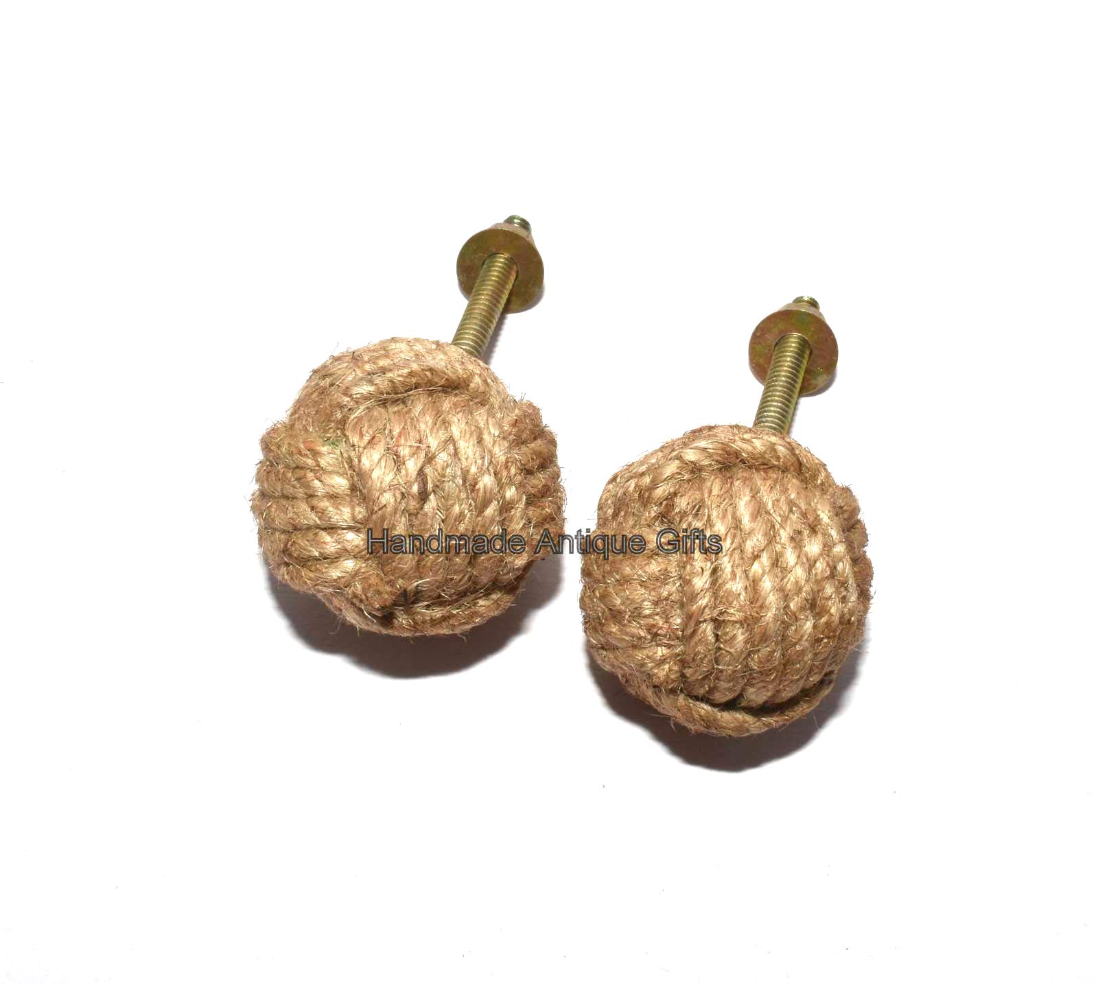 Jute Rope Door Knobs/Rope Knot Drawer Pulls and Knobs/Pull and Push Handle Knobs for Cabinets, Wardrobes & Cupboards/Nautical Hardware Decor, 35 mm (2)
