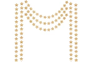 Honbay 2PCS Double Side Glitter Paper Star Garland Christmas Galaxy Banner Christmas Garland - 4 inch in Diameter,13 Feet Long/PCS (Gold)