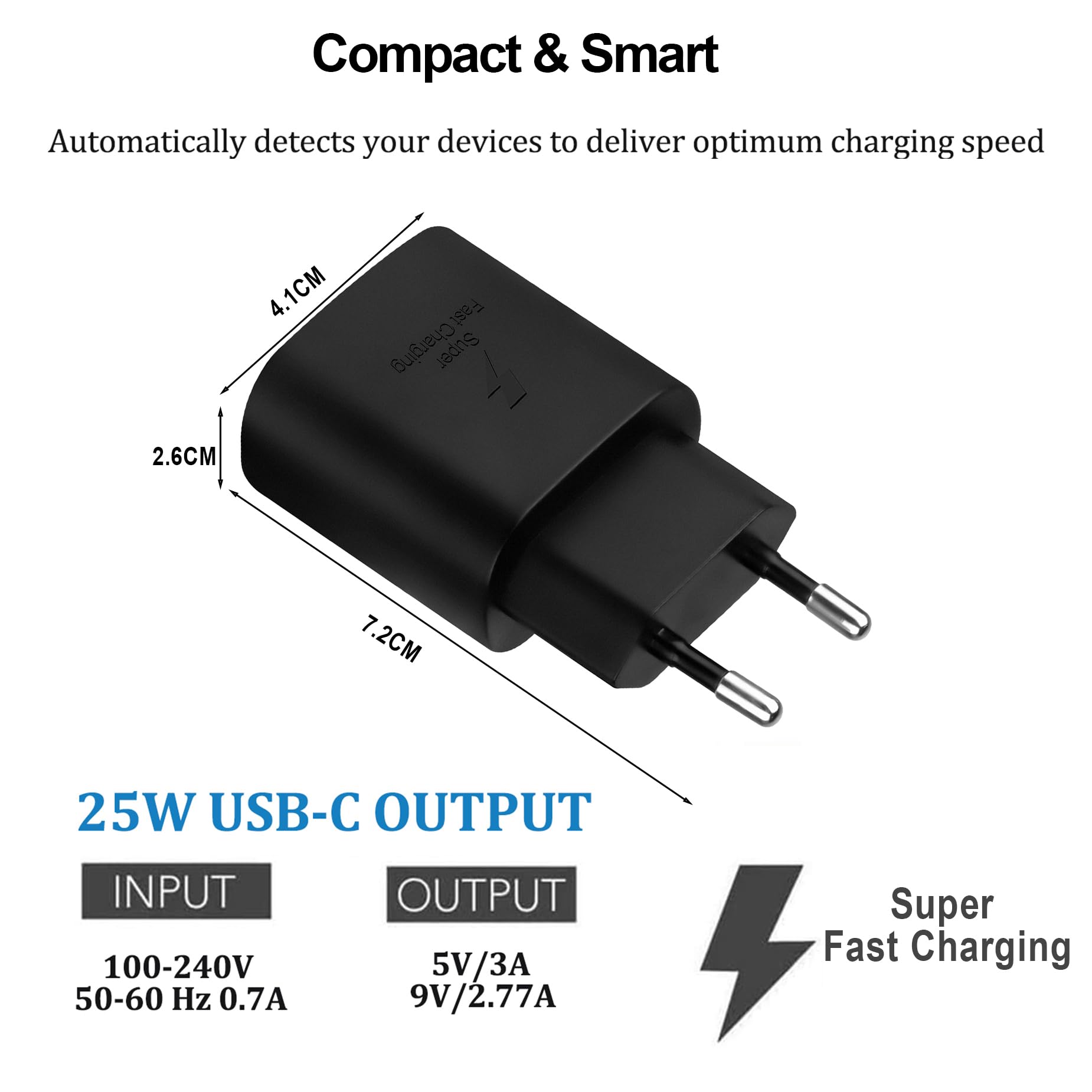 25W USB C Ladegerät Schnellladegerät für Samsung Galaxy S26 S25 S24 S23 S22 S21 S20 Plus Ultra S24+ S23+/Z Fold 7/6/ Z Flip 6/7 Note20/10/A57/A55 A54/iPhone, iPad, Tablet Ladeadapter Netzteil USB-C 4
